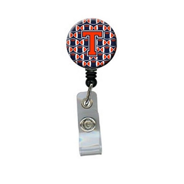 Carolines Treasures Letter T Football Orange, Blue and White Retractable Badge Reel CJ1066-TBR